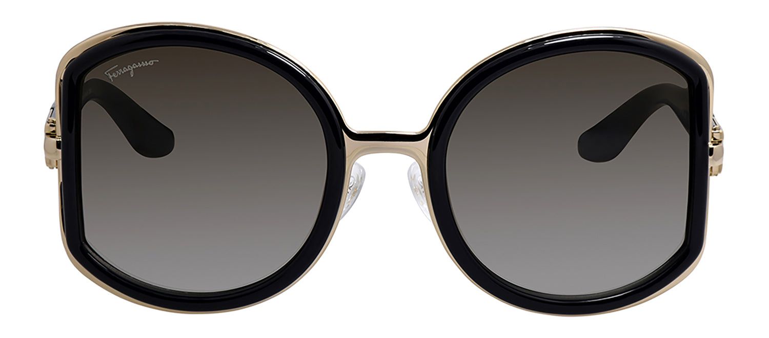 Salvatore Ferragamo SF 719S 001 Round Metal Black Sunglasses with Grey Gradient Lens sold by Gaffos