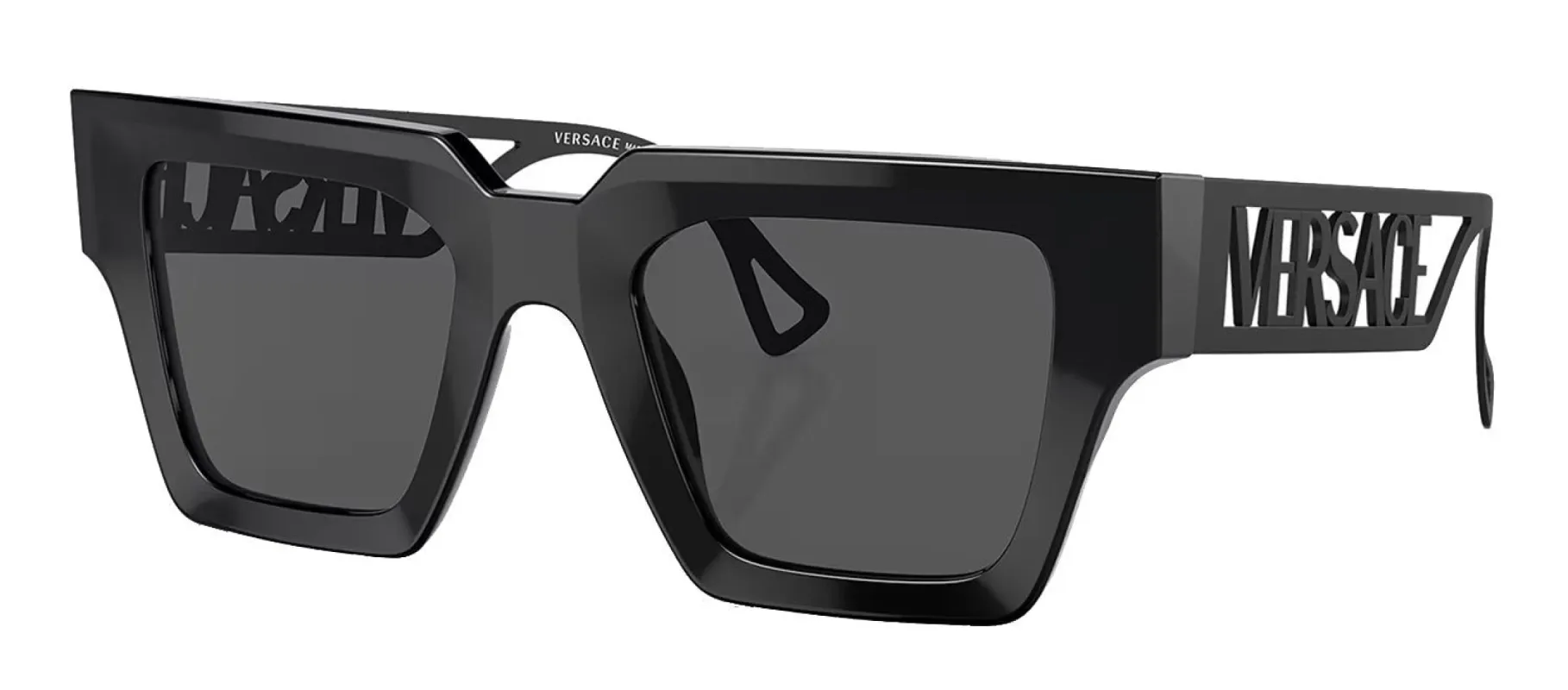 Versace VE 4431 538087 Geometric Plastic Black Sunglasses with Dark Grey Solid Color Lens sold by Gaffos