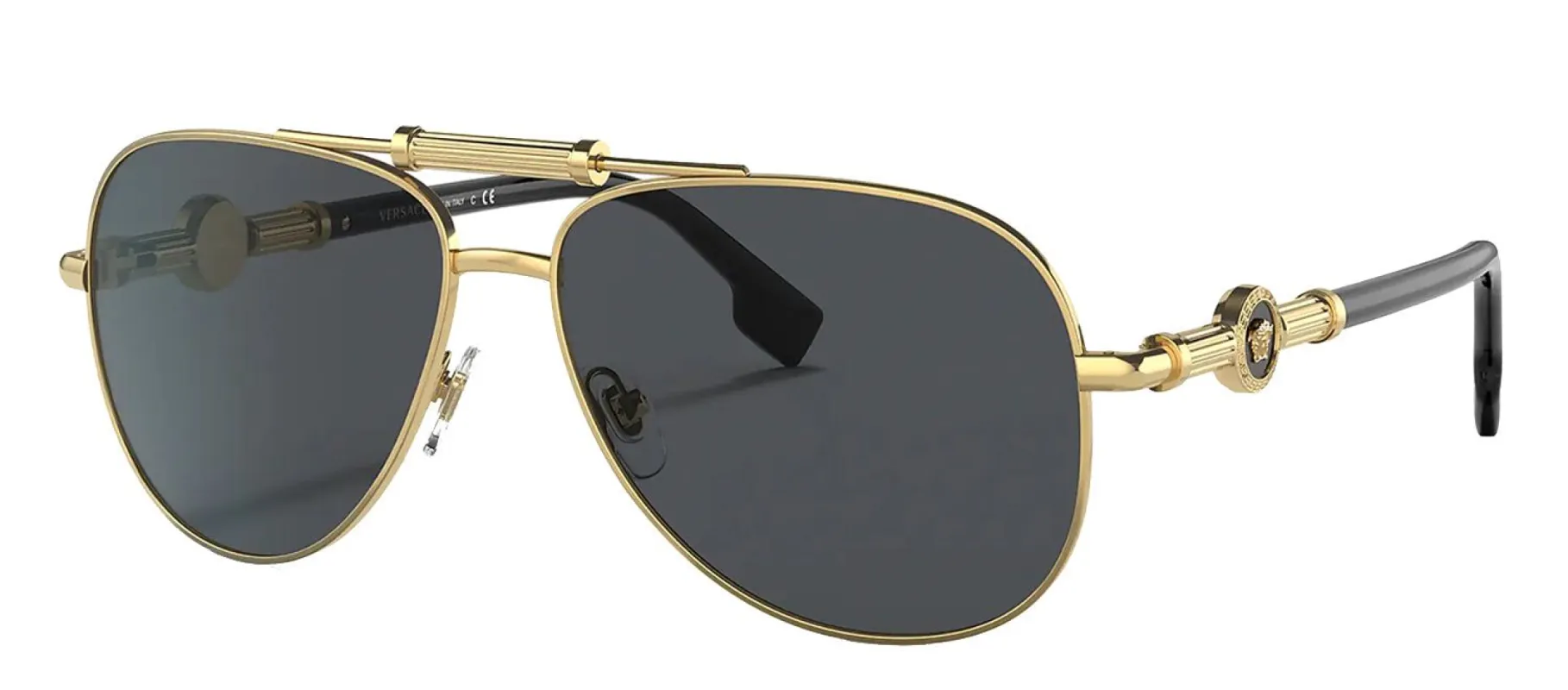 Versace VE 2236 100287 Pilot Metal Gold Sunglasses with Dark Grey Solid color Lens sold by Gaffos