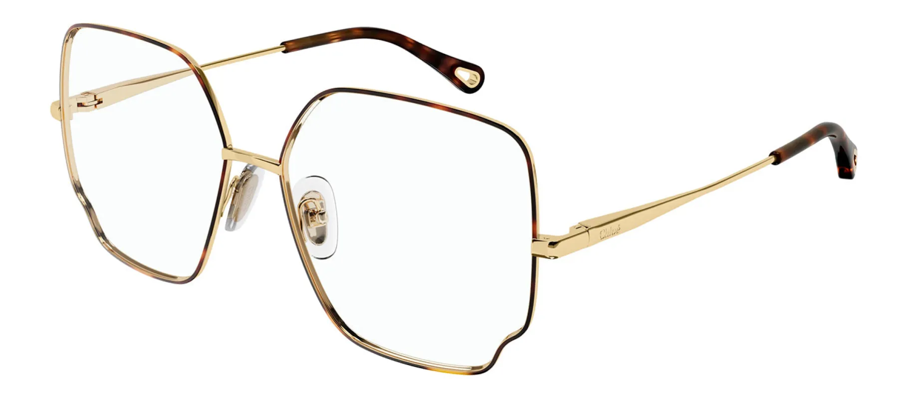 Chloe CH 0096O 008 Square Metal Havana Eyeglasses with Logo Stamped Demo Lenses sold by Gaffos