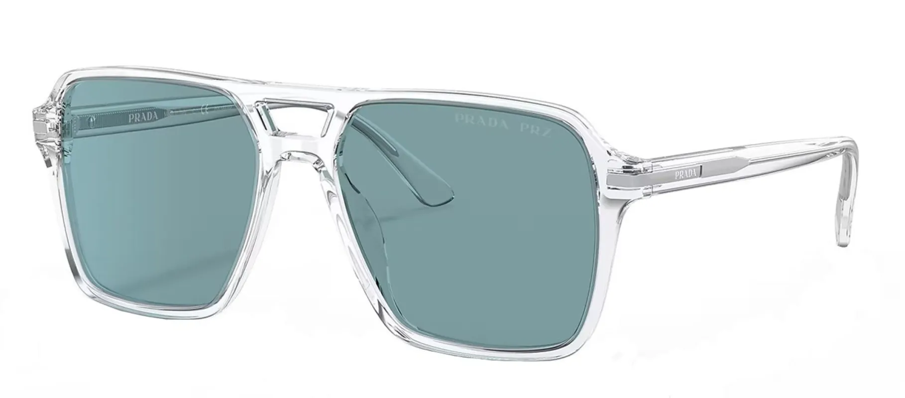 Prada PR 20YS 2AZ04D Pilot Plastic Transparent Sunglasses with Polar Green Polarized Lens made by Gaffos