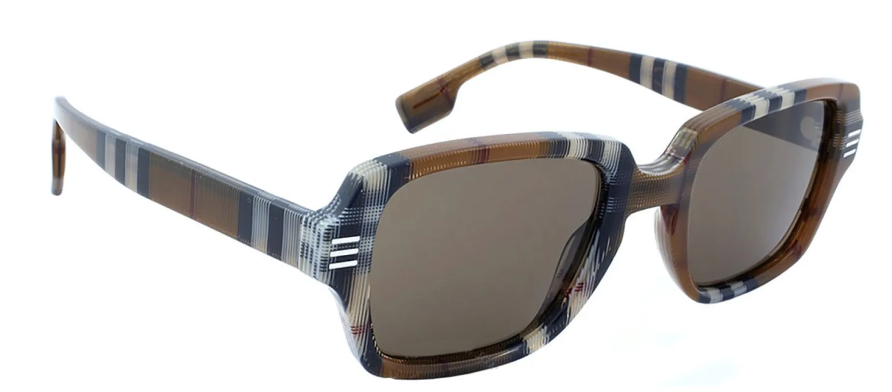 Burberry BE 4349 39667351 Rectangular Plastic Brown Check Sunglasses with Dark Brown Standard Lens sold by Gaffos