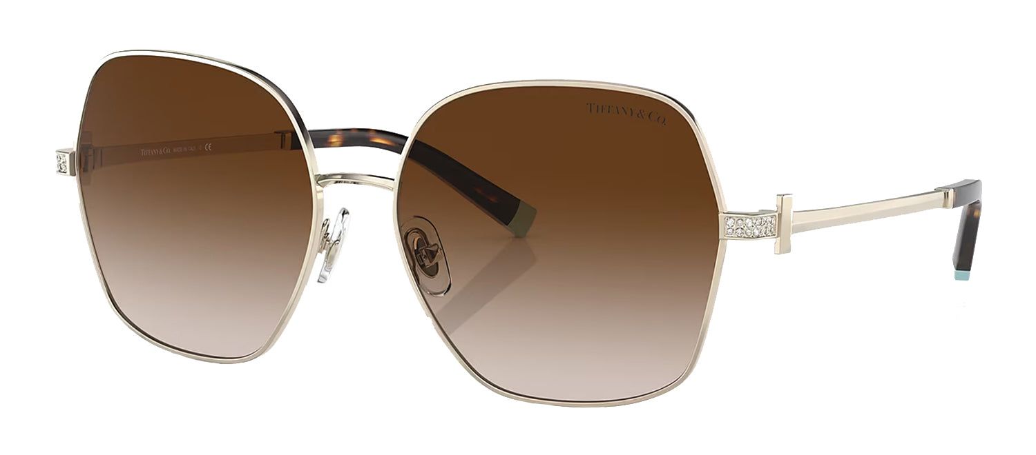 Tiffany & Co. TF 3085B 60213B Irregular Metal Gold Sunglasses with Brown Gradient Lens sold by Gaffos