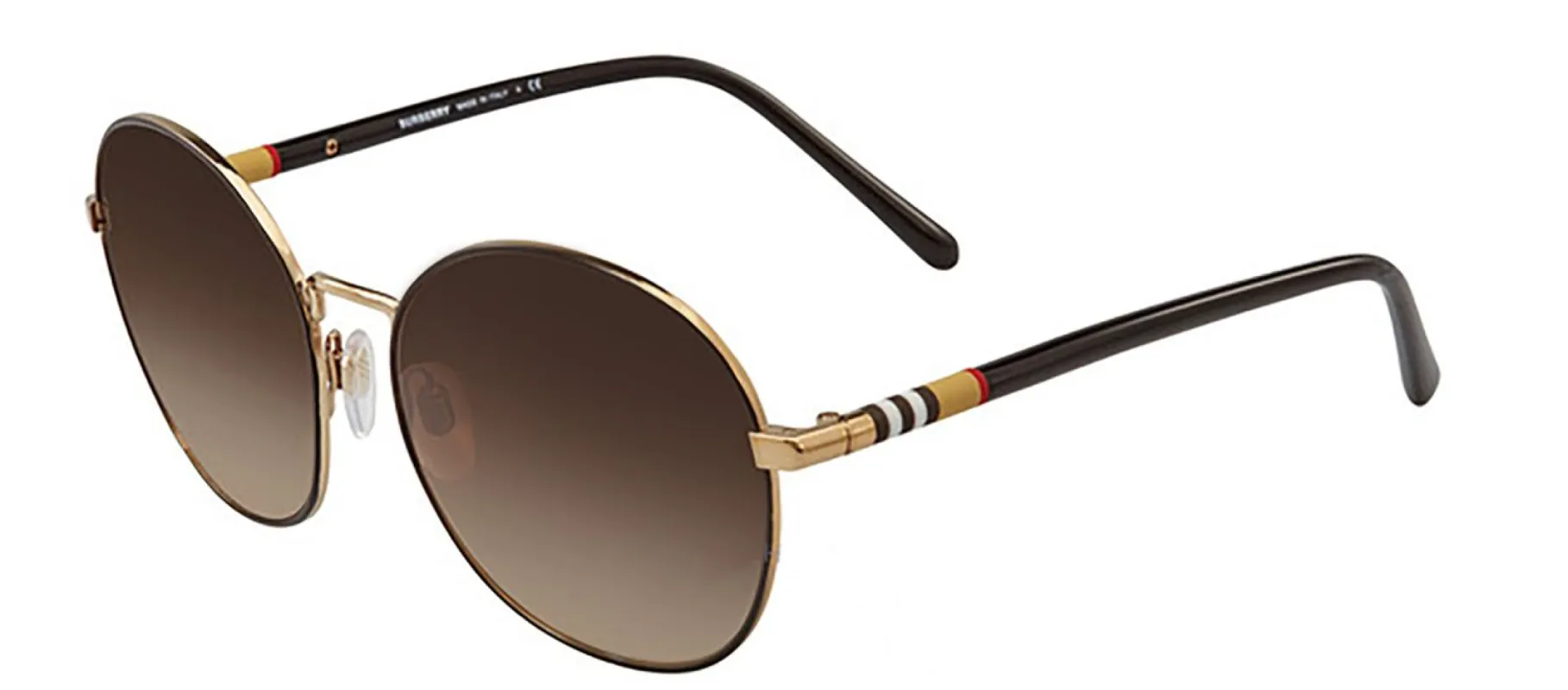 Burberry BE 3094 114513 Round Metal Light Gold Sunglasses with Brown Gradient Lens sold by Gaffos
