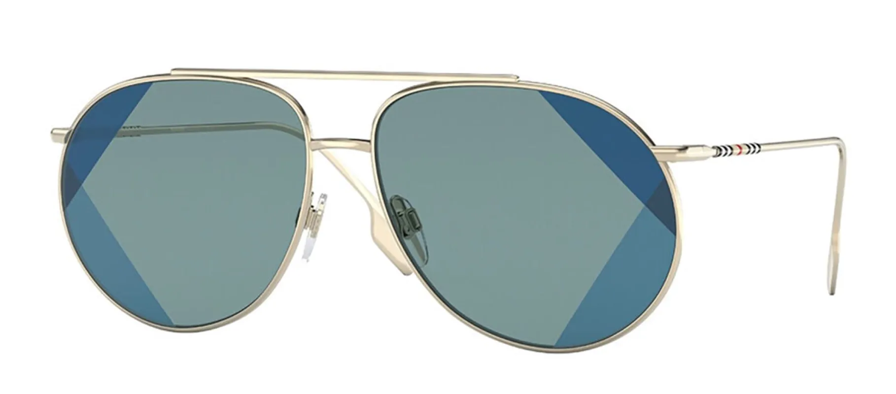 Burberry BE 3138 110980 Pilot Metal Light Gold Sunglasses with Blue UV Print Lens sold by Gaffos
