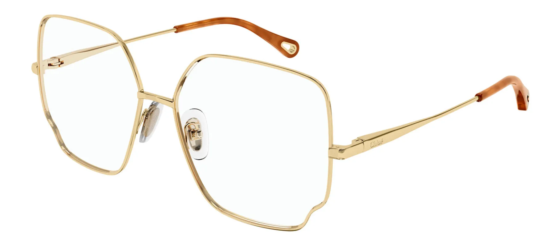 Chloe CH 0096O 005 Square Metal Gold Eyeglasses with Logo Stamped Demo Lenses sold by Gaffos