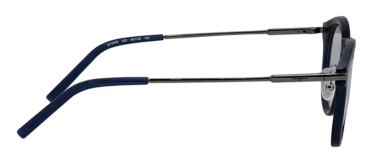Salvatore Ferragamo SF 2906 420 Round Metal Navy Eyeglasses with Logo Stamped Demo Lenses sold by Gaffos product image thumbnail 3