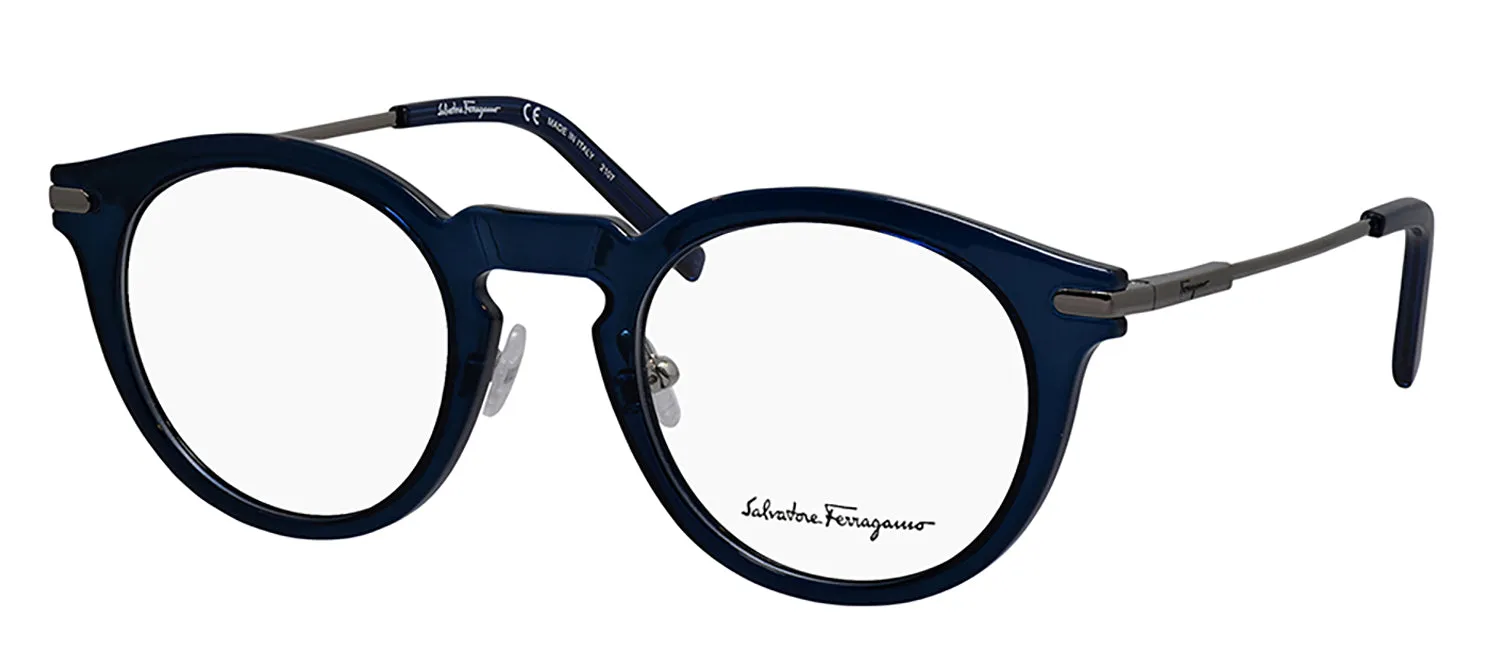 Salvatore Ferragamo SF 2906 420 Round Metal Navy Eyeglasses with Logo Stamped Demo Lenses sold by Gaffos product image thumbnail 2