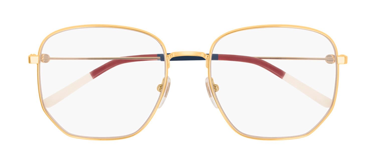 Gucci GG 0396O 002 Geometric Metal Gold Eyeglasses with Demo Lens sold by Gaffos