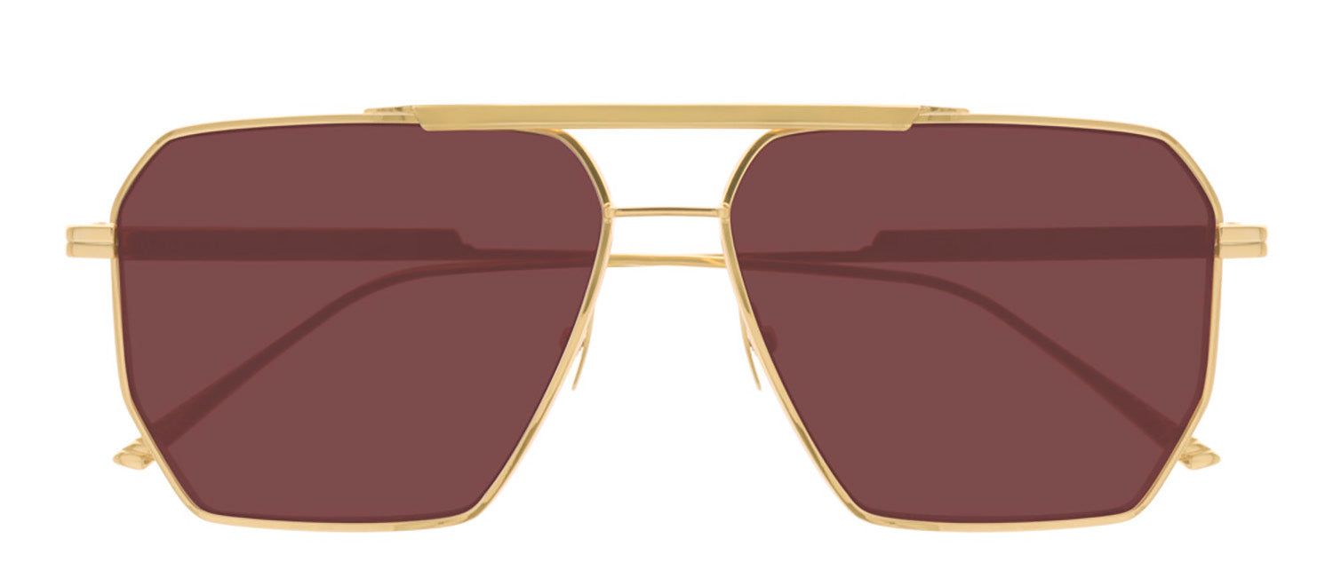 Bottega Veneta BV 1012S 005 Geometric Metal Gold Sunglasses with Red Lens sold by Gaffos