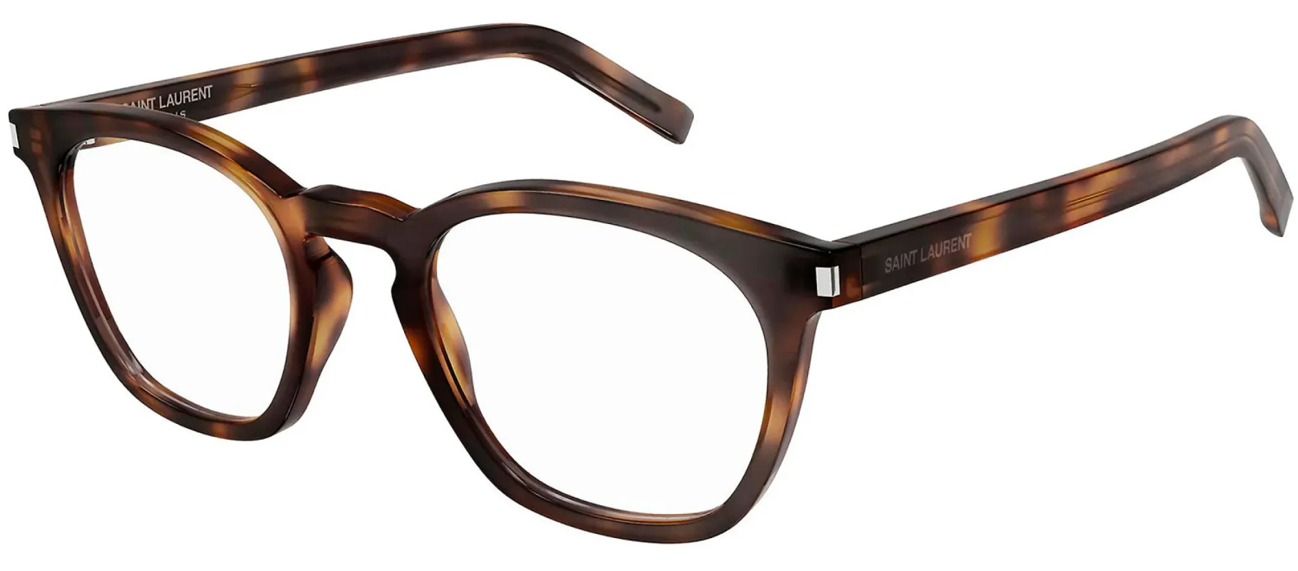 Saint Laurent SL 28 OPT 002 Square Plastic Havana Eyeglasses with Logo Stamped Demo Lenses Lens sold by Gaffos