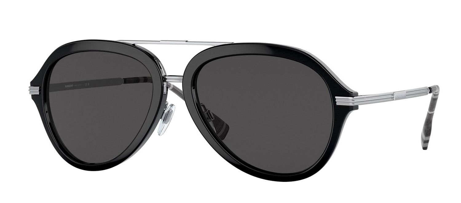 Burberry BE 4377 300187 Aviator Metal Black Sunglasses with Grey Lens sold by Gaffos