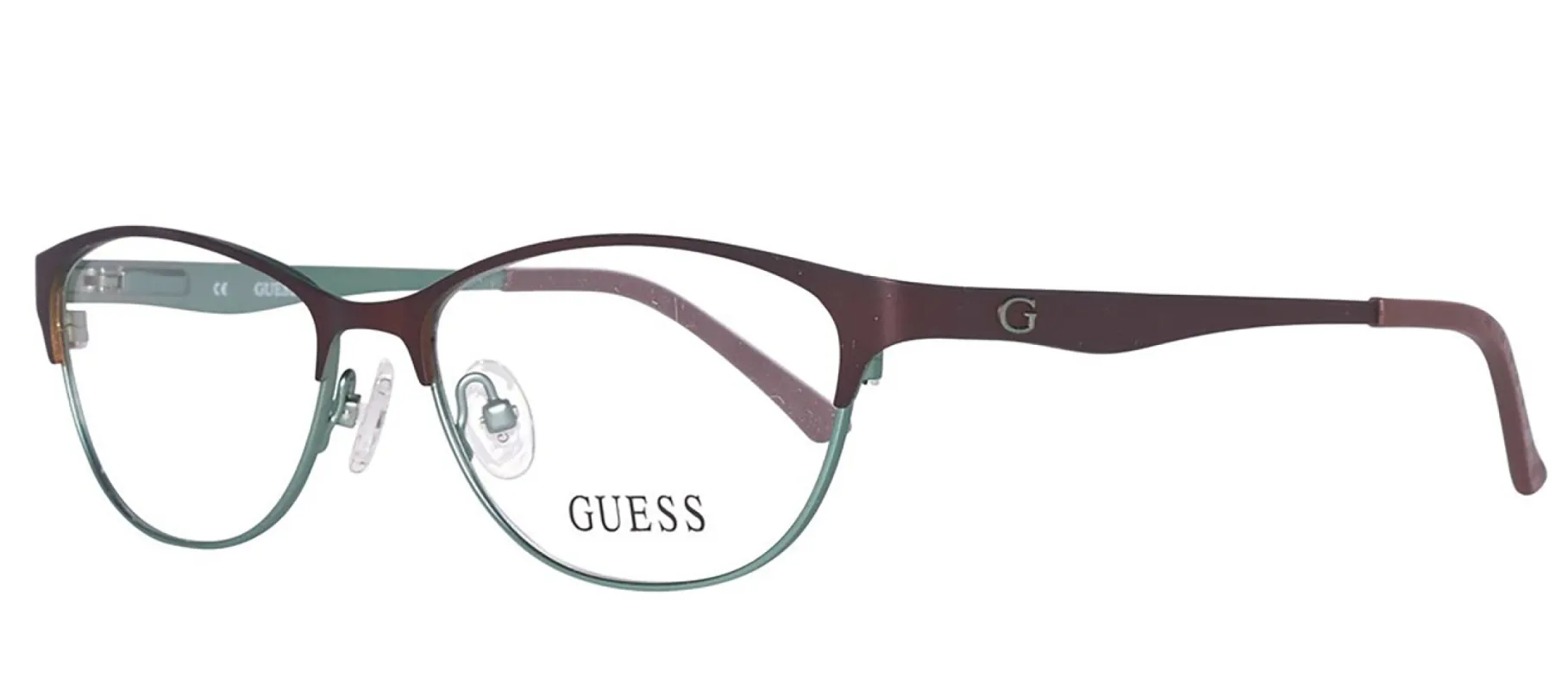 Guess GU 2504 049 Cat-Eye Plastic Brown Eyeglasses with Logo Stamped Demo Lenses sold by Gaffos
