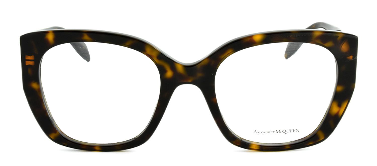 Alexander McQueen AM 0379O 002 Butterfly Plastic Havana Eyeglasses with Logo Stamped Demo Lenses sold by Gaffos