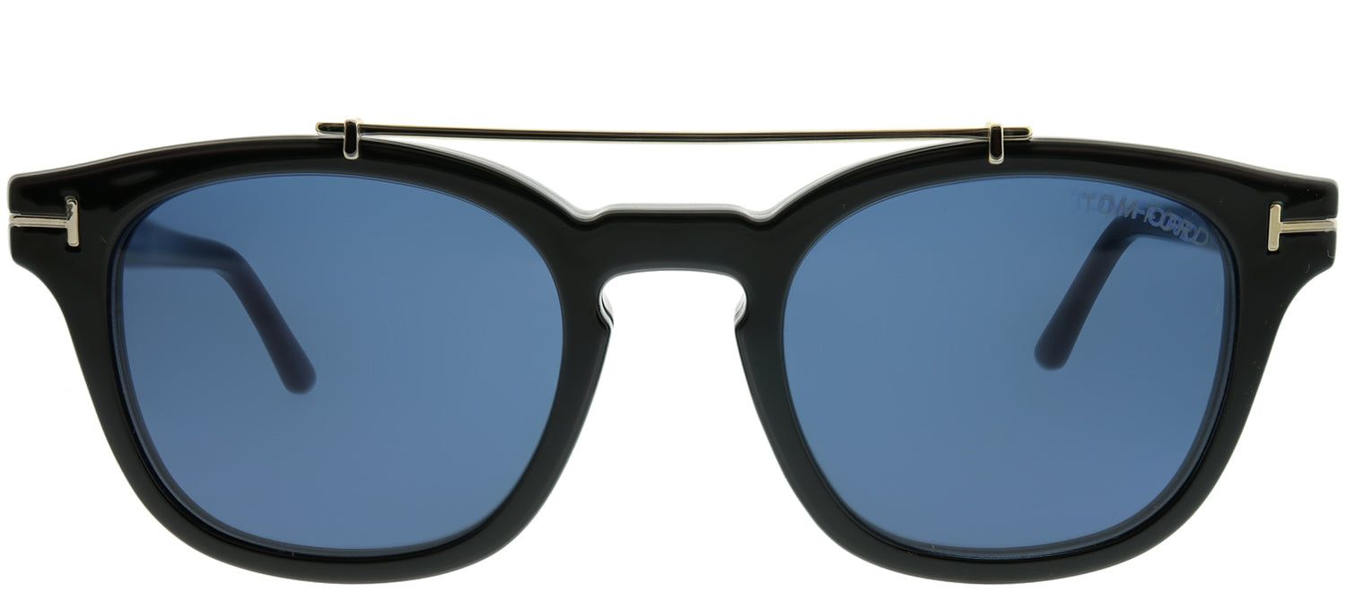Tom Ford FT 5532B/V 01V Rectangle Plastic Black Sunglasses with Blue Block Clear With Blue Clip on Lens sold by Gaffos