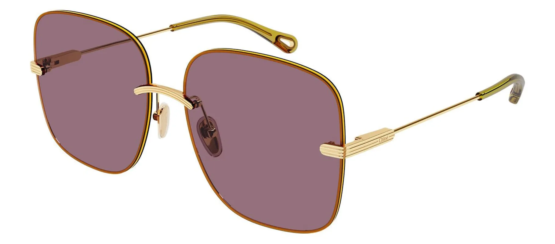 Chloe CH 0134S 003 Rimless Metal Gold Sunglasses with Purple Lens sold by Gaffos