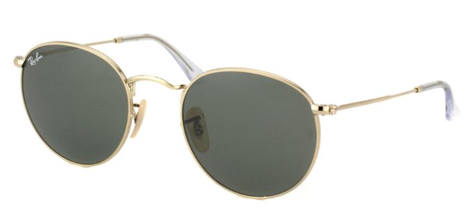 Ray-Ban RB 3447 001 Round Metal Gold Sunglasses with Green Lens sold by Gaffos