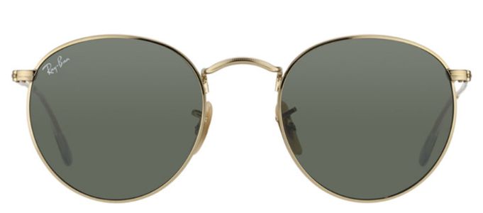 Ray-Ban RB 3447 001 Round Metal Gold Sunglasses with Green Lens sold by Gaffos