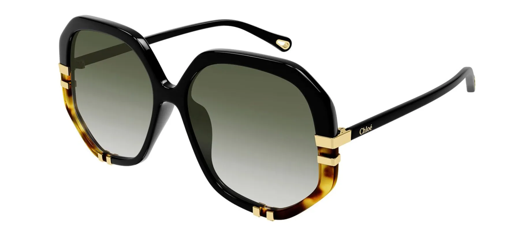 Chloe CH 0105S 002 Geometric Plastic Black Sunglasses with Green Gradient Lens made by Chloe