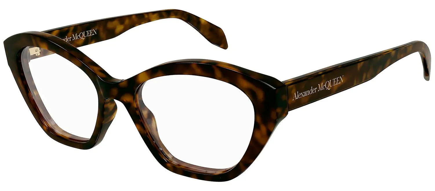 Alexander McQueen AM 0360O 002 Butterfly Plastic Havana Eyeglasses with Logo Stamped Demo Lenses sold by Gaffos