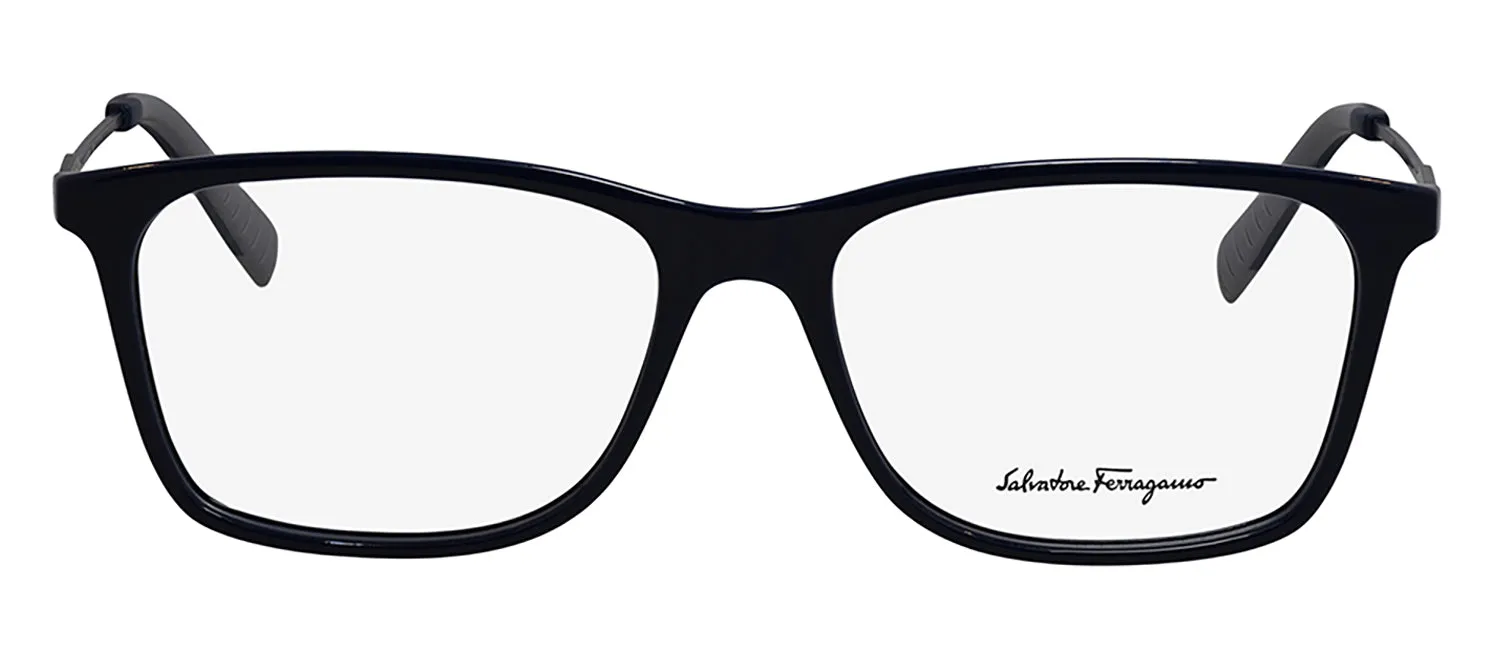 Salvatore Ferragamo SF 2876 439 Square Metal Blue Eyeglasses with Logo Stamped Demo Lenses sold by Gaffos