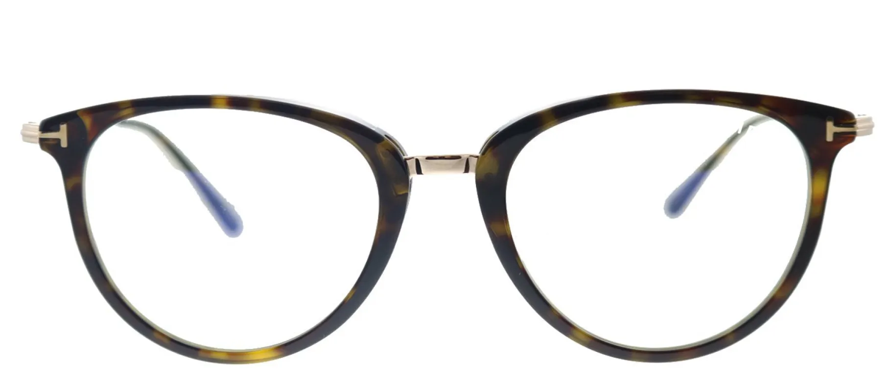Tom Ford Soft FT 5640-B 052 Round Plastic Shiny Dark Havana And Gold Eyeglasses with Blue Block Lens sold by Gaffos