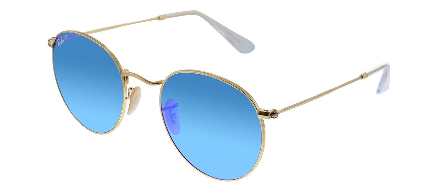 Ray-Ban RB 3447 112/4L Round Metal Gold Sunglasses with Blue Mirror Polarized Lens sold by Gaffos product image thumbnail 2