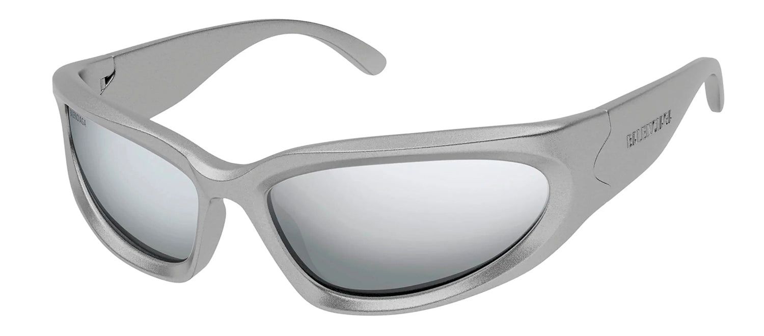 Balenciaga BB 0157S 004 Wrap Plastic Silver Sunglasses with Silver Mirror Lens sold by Gaffos