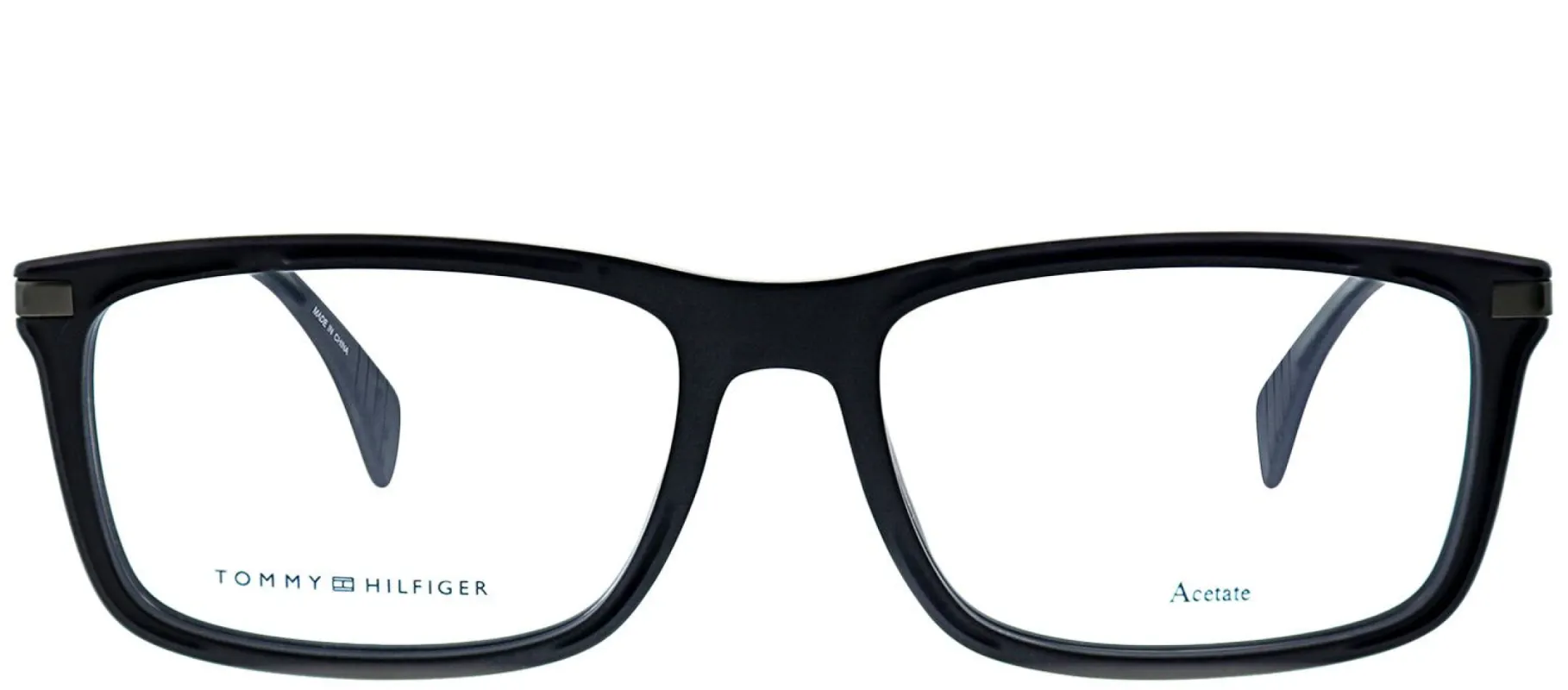 Tommy Hilfiger TH 1538 003 Rectangle Plastic Black Eyeglasses with Demo Lens made by Gaffos