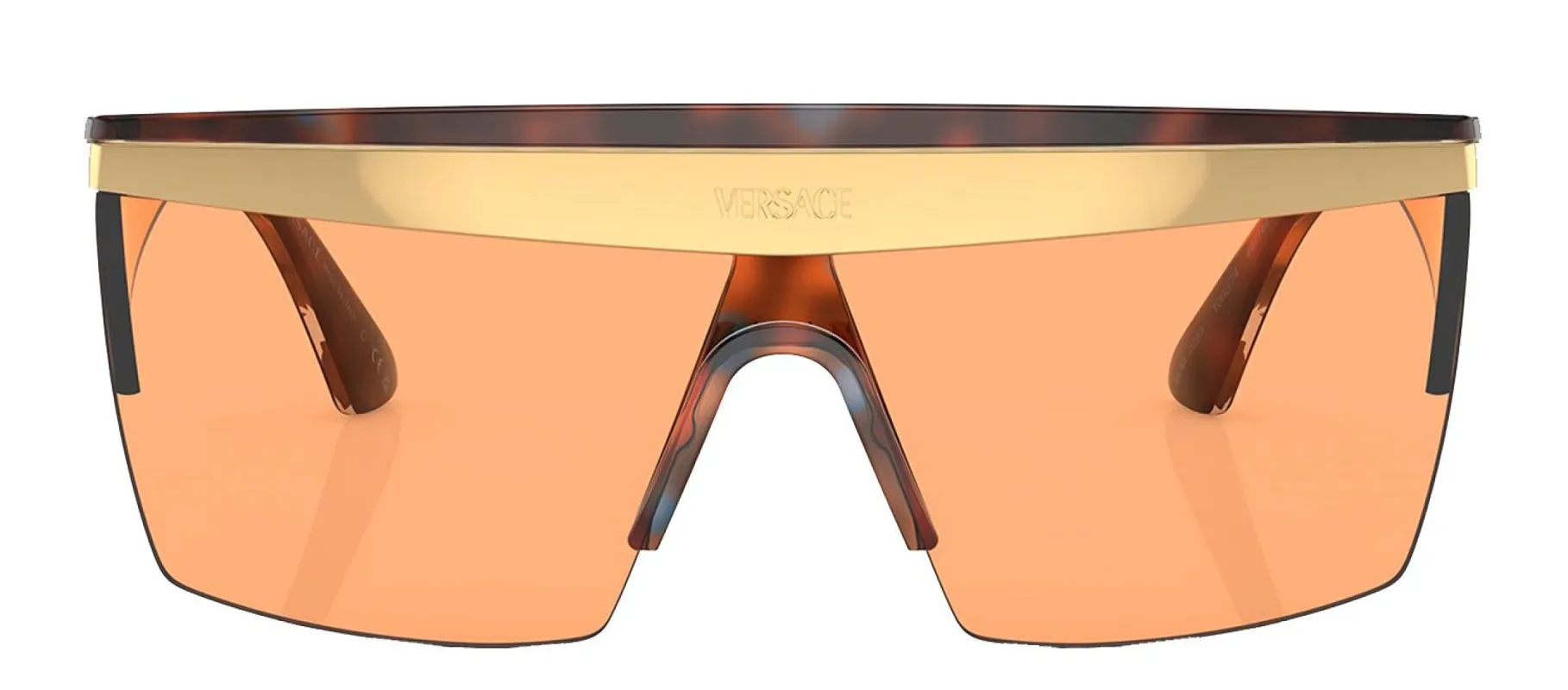 Versace VE 2254 100274 Shield Metal Havana Sunglasses with Orange Mirror Lens sold by Gaffos