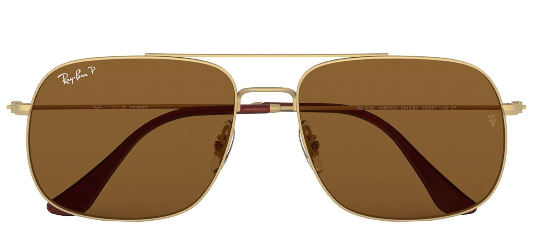 Ray-Ban RB 3595 901383 Square Metal Gold Sunglasses with Brown Polarized Lens sold by Gaffos