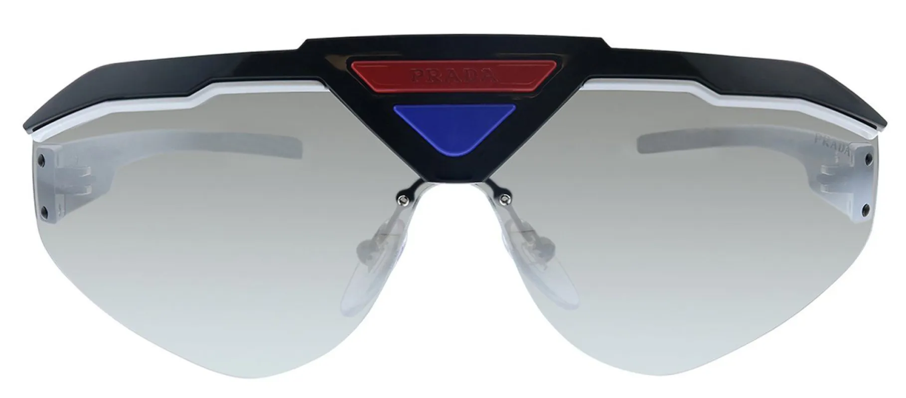 Prada PR 69VS 4602B0 Shiled Plastic Black Sunglasses with Silver Mirror Lens made by Gaffos