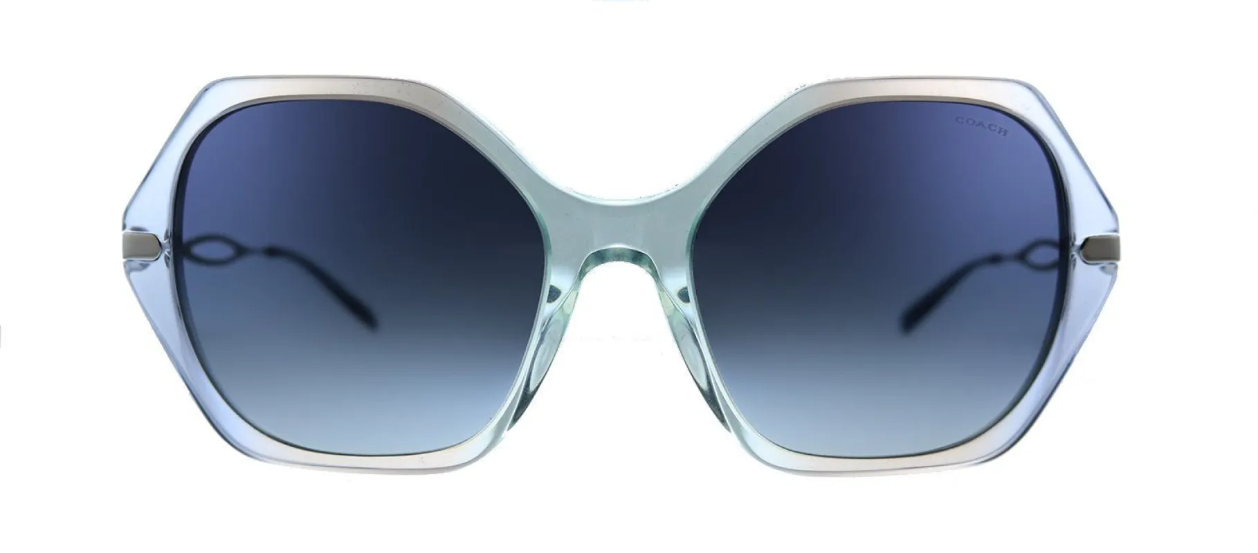 Coach C3345 HC 8315 56424L Geometric Plastic Transparent Blue Sunglasses with Blue Gradient Lens sold by Gaffos