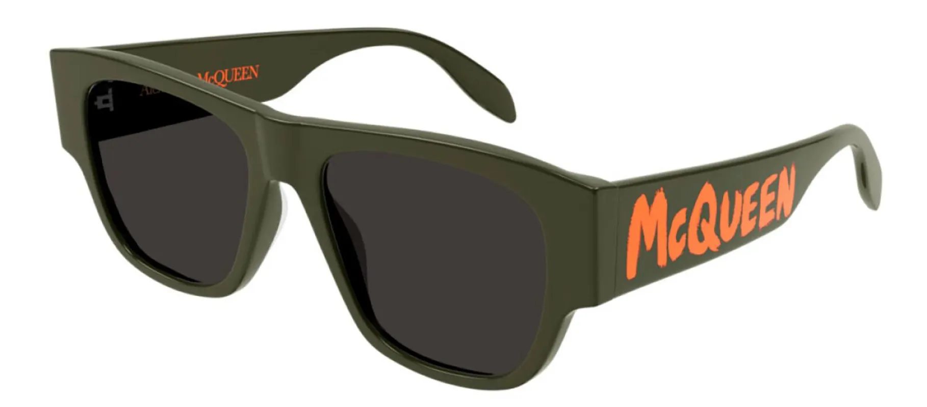 Alexander McQueen AM 0328S 003 Square Plastic Green Sunglasses with Grey Lens made by Gaffos