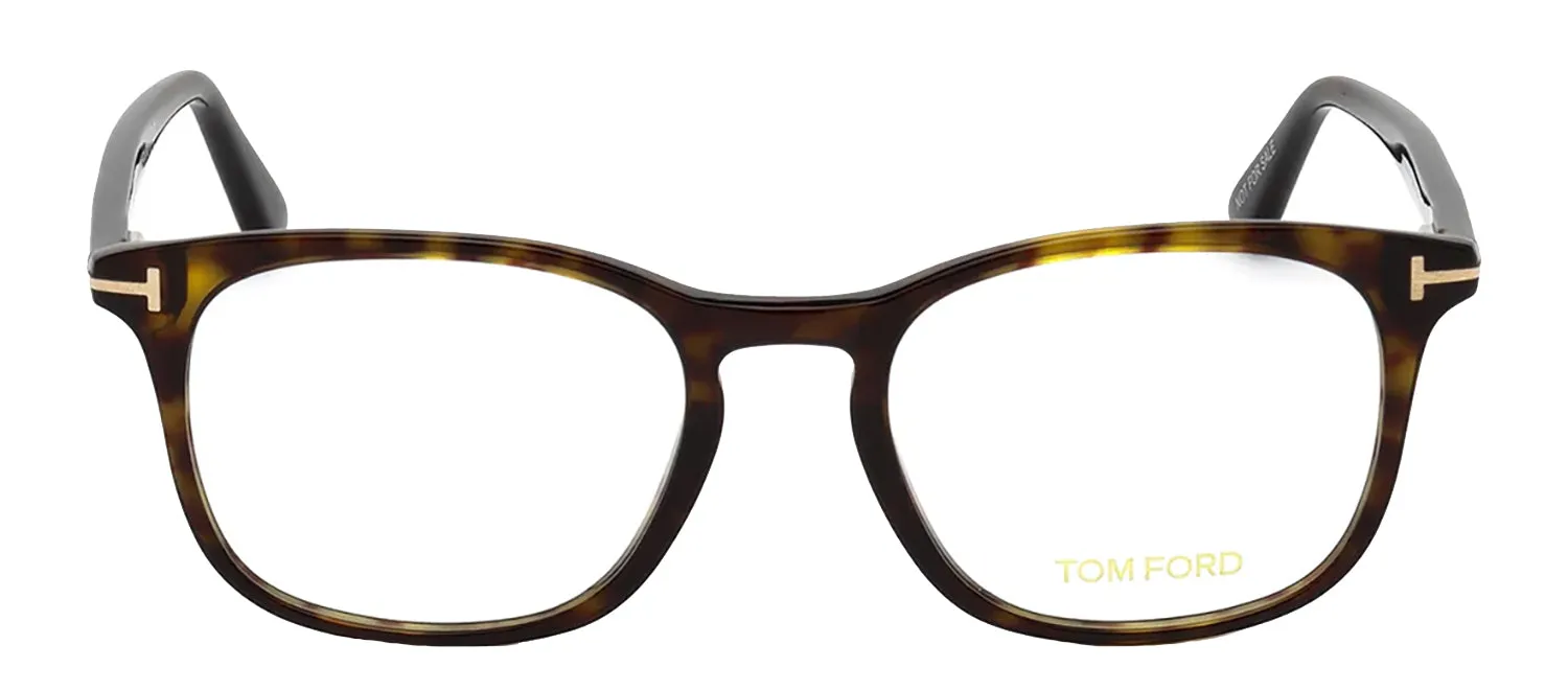 Tom Ford FT 5505 052 Square Plastic Havana Eyeglasses with Logo Stamped Demo Lenses sold by Gaffos