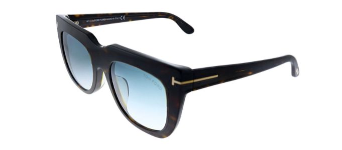 Tom Ford TF 687F 52X Square Plastic Havana Sunglasses with Blue Mirror Lens sold by Gaffos