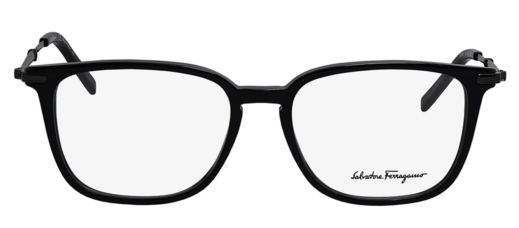 Salvatore Ferragamo SF 2861 001 Rectangle Metal Black Eyeglasses with Logo Stamped Demo Lenses made by Salvatore Ferragamo