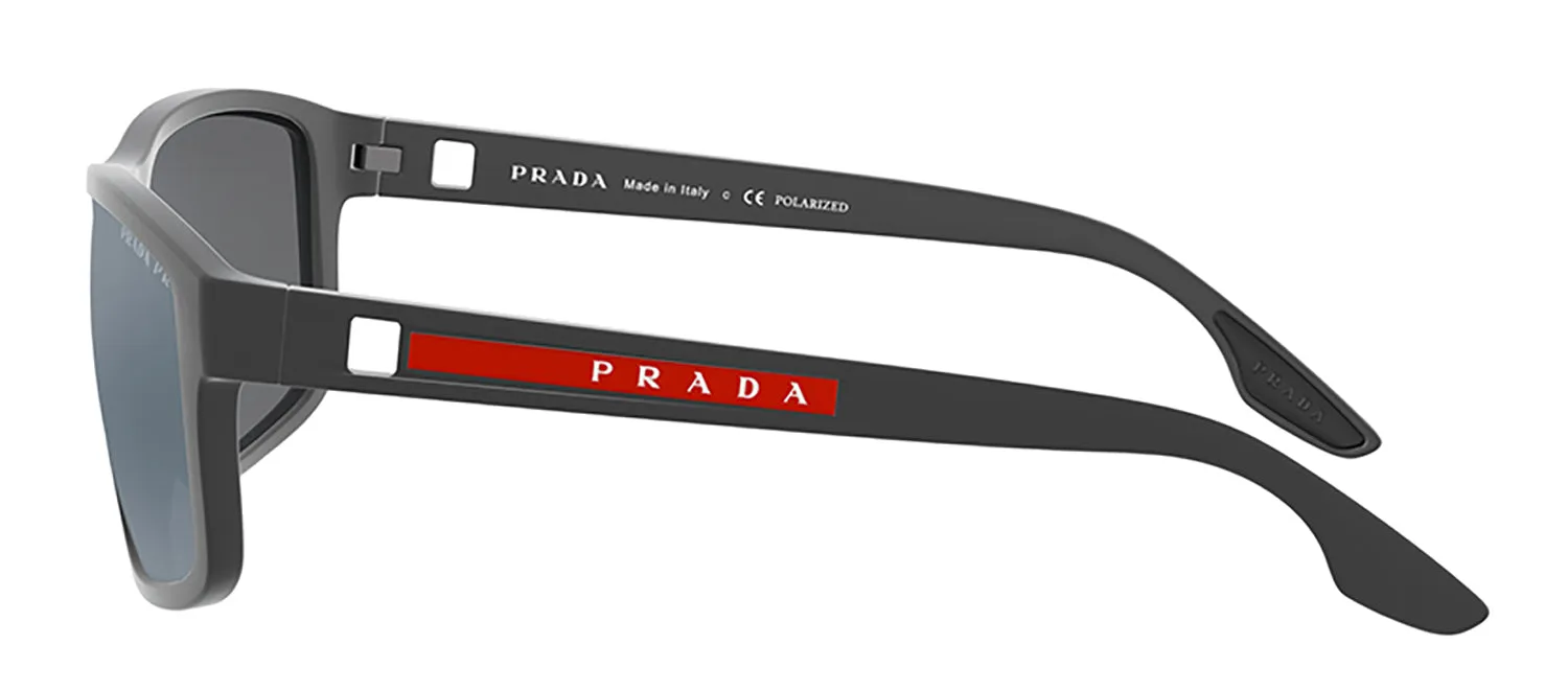 Prada Linea Rossa PS 02XS UFK07H Rectangular Plastic Grey Rubber Sunglasses with Dark Grey Mirror Silver Polarized Lens sold by Gaffos product image thumbnail 3