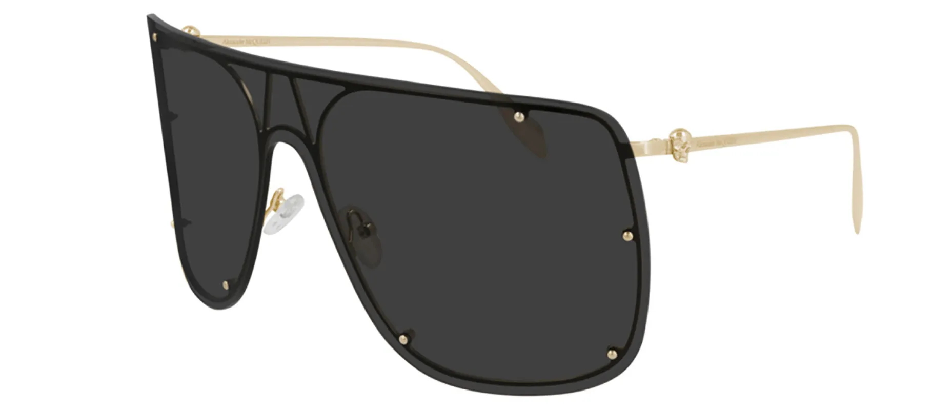 Alexander McQueen AM 0313S 001 Shield Metal Gold Sunglasses with Grey Lens made by Alexander McQueen
