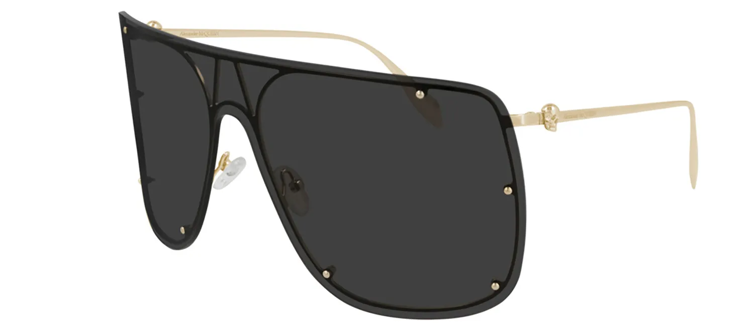 Alexander McQueen AM 0313S 001 Shield Metal Gold Sunglasses with Grey Lens sold by Gaffos