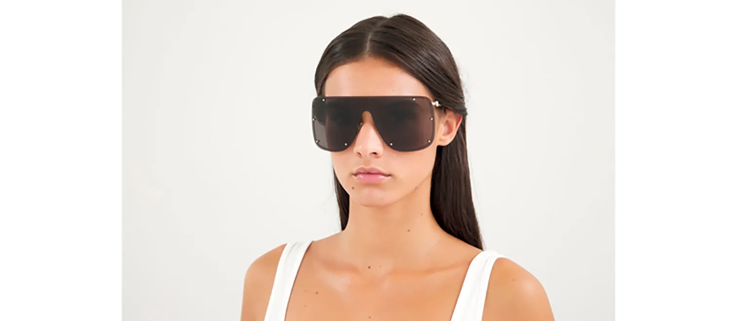 Alexander McQueen AM 0313S 001 Shield Metal Gold Sunglasses with Grey Lens sold by Gaffos product image thumbnail 2