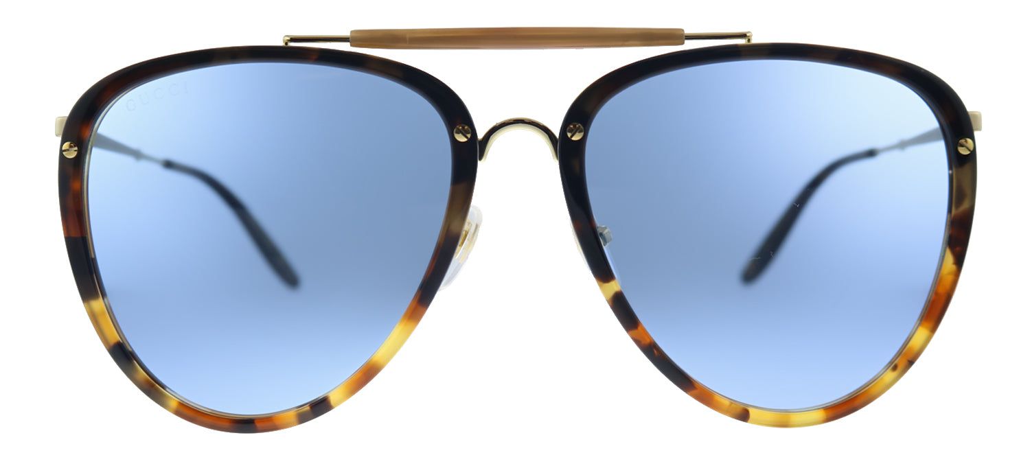 Gucci GG 0672S 004 Aviator Acetate Havana Sunglasses with Blue Lens sold by Gaffos