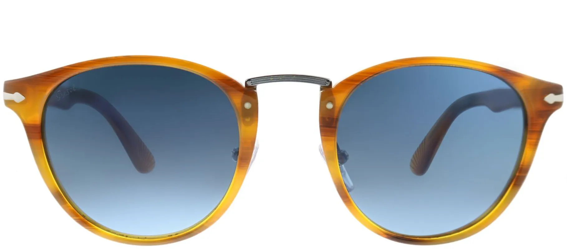 Persol PO 3108S 960/S3 Round Plastic Brown Sunglasses with Light Blue Gradient Polarized Lens made by Gaffos