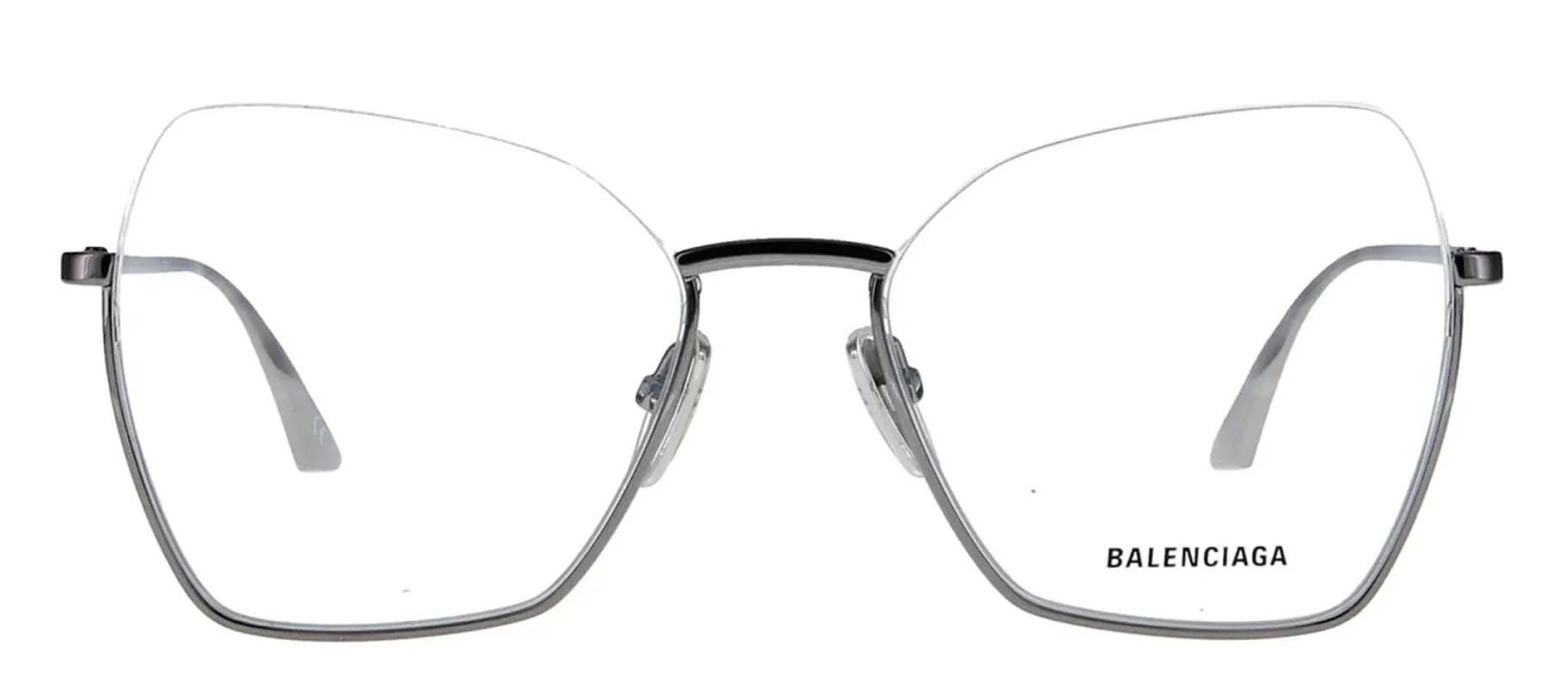 Balenciaga BB 0142O 001 Square Metal Grey Eyeglasses with Logo Stamped Demo Lenses sold by Gaffos