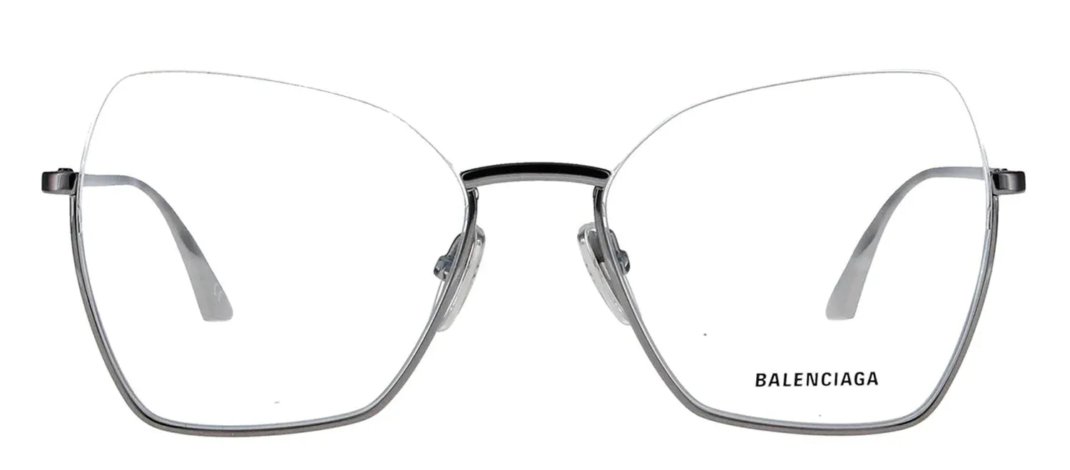 Balenciaga BB 0142O 001 Square Metal Grey Eyeglasses with Logo Stamped Demo Lenses sold by Gaffos