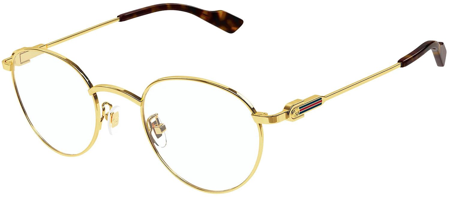 Gucci GG 1222O 002 Round Metal Gold Eyeglasses with Logo Stamped Demo Lenses sold by Gaffos