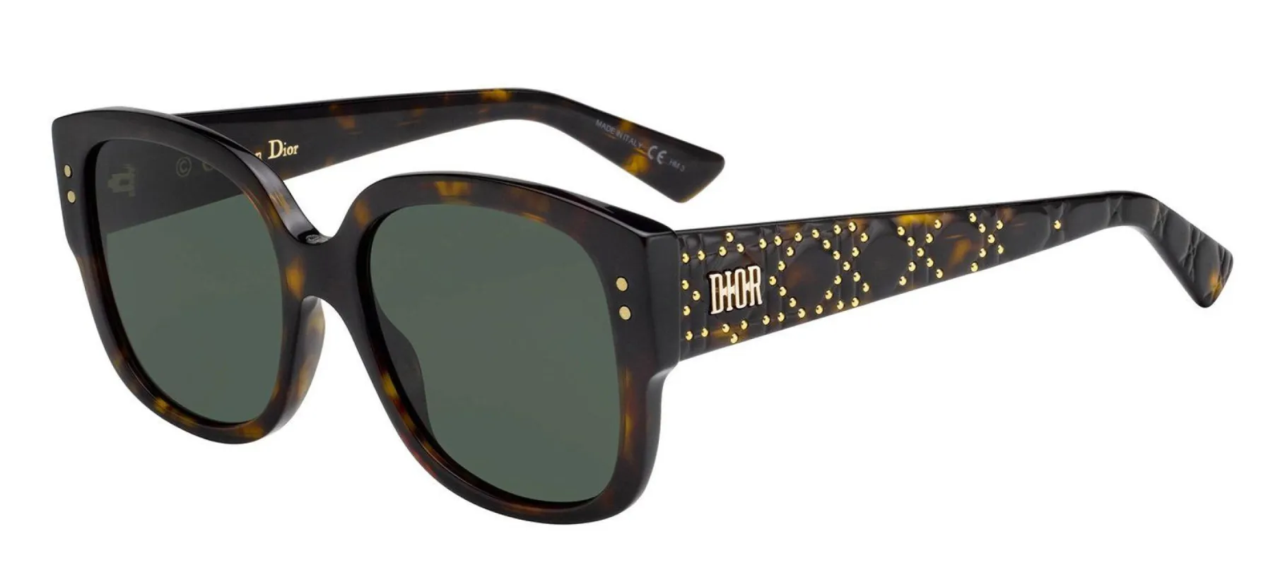 Dior CD LadyDiorStud 086 O7 Square Plastic Havana Sunglasses with Green Lens sold by Gaffos