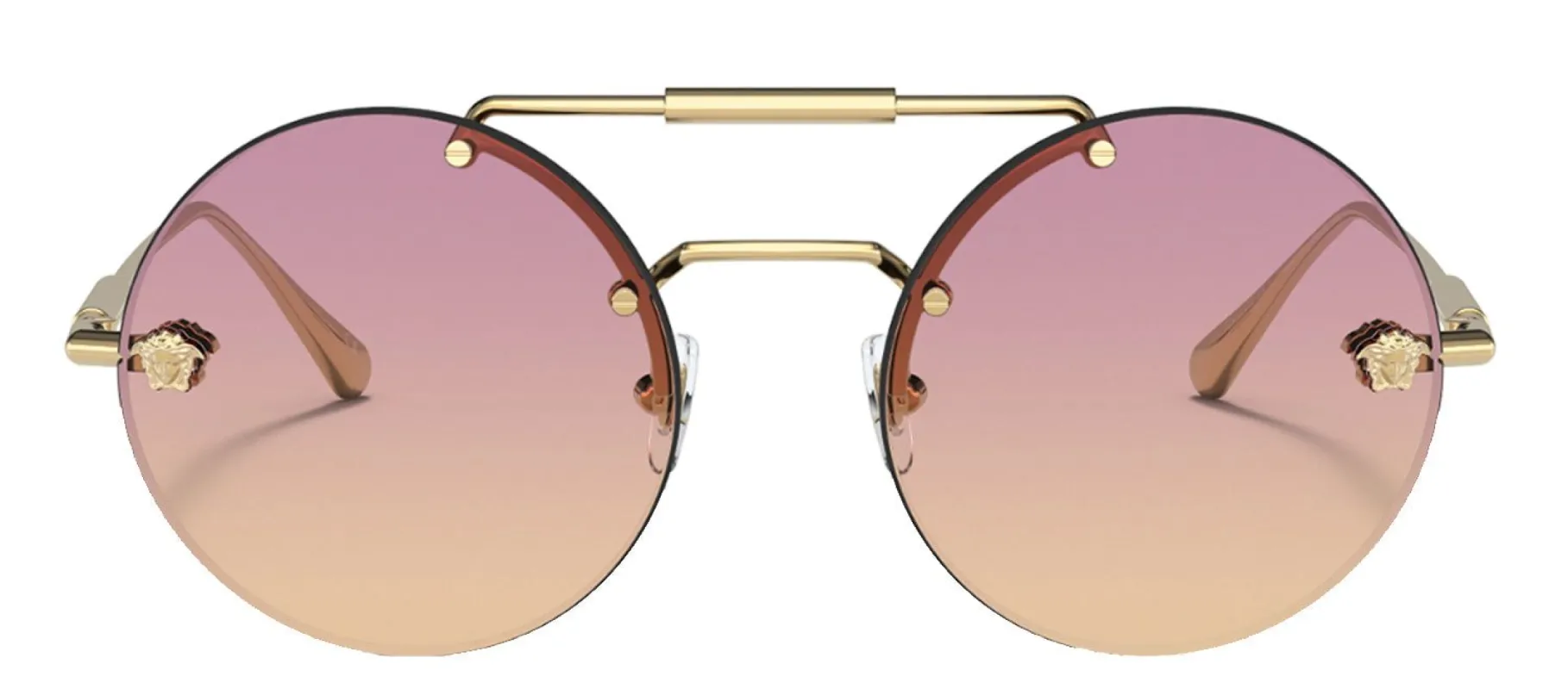 Versace VE 2244 100278 Round Metal Gold Sunglasses with Orange Gradient Lens made by Gaffos