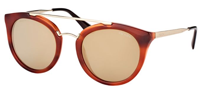Prada PR 23SS USE1C0 Round Plastic Brown Sunglasses with Gold Mirror Lens sold by Gaffos