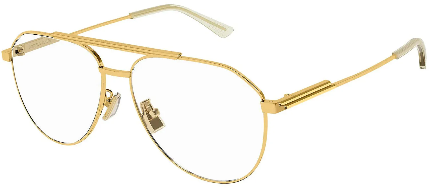 Bottega Veneta BV 1158O 002 Aviator Metal Gold Eyeglasses with Logo Stamped Demo Lenses sold by Gaffos